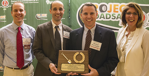 Pictured from Left to Right: Joe Poston, AGC/VT Board of Director President; Fred Bellucci, Vice President of Estimating & Purchasing, Bread Loaf Corporation; Michael McLaughlin, Vice President, Bread Loaf Corporation; Cathy Lamberton, AGC/VT Executive Vice President. 