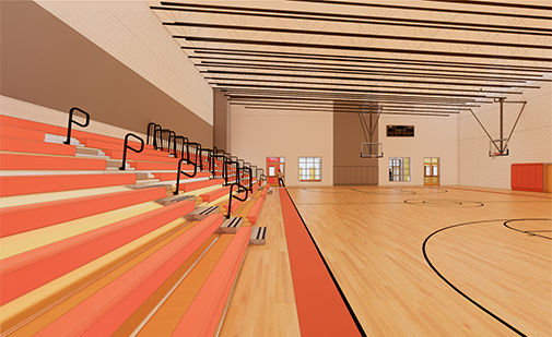 An architectural rendering of the gym inside the planned new recreation center in Newport, N.H. It is expected voters will be asked in May for an appropriation to build a new center. (Courtesy Bread Loaf Corporation)